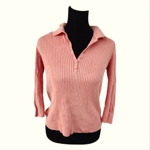 Ann Taylor Factory Salmon Rib Knit Polo Sweater – Size S – 14” P2P, 18” Length